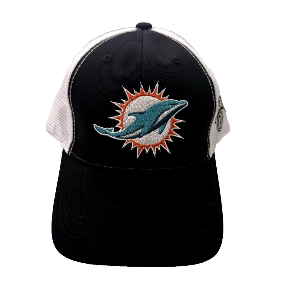 Miami Dolphins & Jack Daniels ONE SIZE Cap Trucker Hat Black with White Mesh